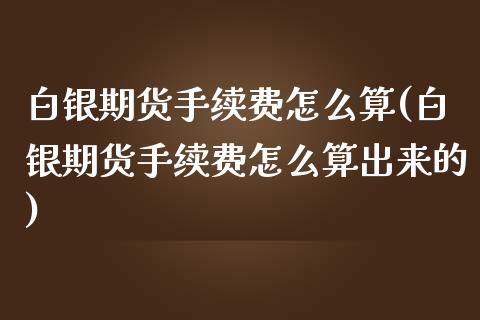 白银期货手续费怎么算(白银期货手续费怎么算出来的)_https://www.dong10.com_期货_第1张